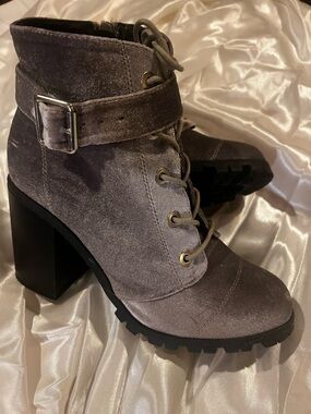 Charlotte Russe Lavender Velvet Lace-Up Buckle Block Heel Ankle Boots